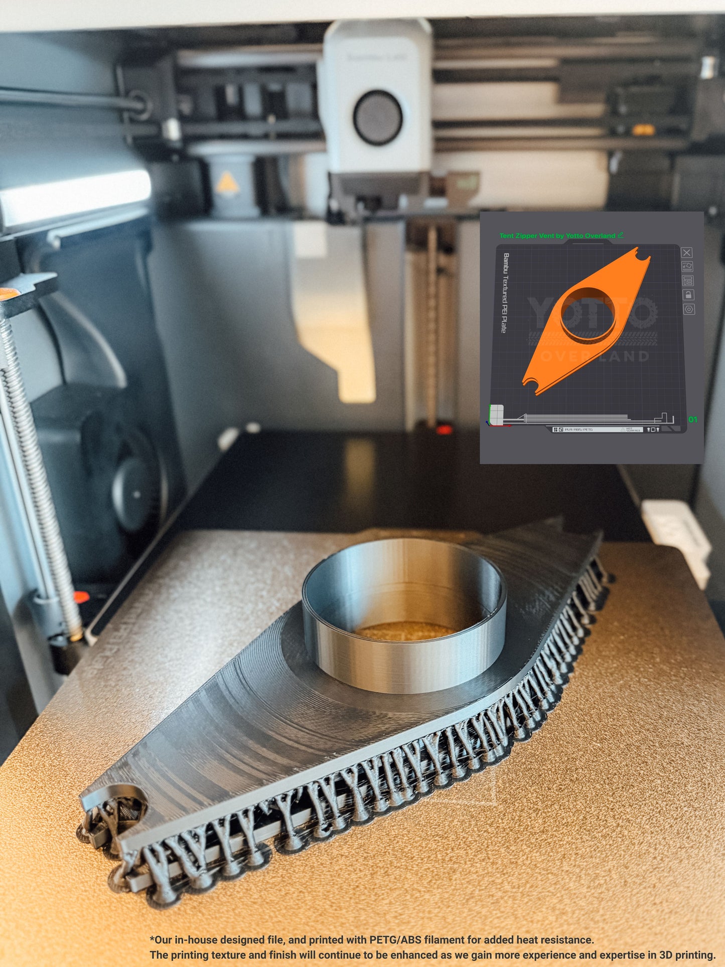Tent Zipper Vent for Diesel Heater/AC 3" Ducting 3D Printed