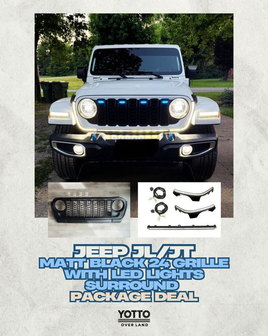 Matt Black - 2024 Jeep JL JT Upgraded Grille with LED Lights Surround Package Deal