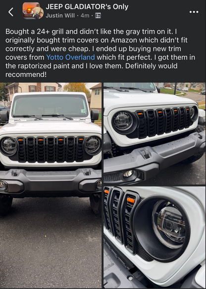 Jeep 24 Grille Slot Silver Delete – Raptorized / Satin Black Insert Covers for 2024+ Wrangler & Gladiator