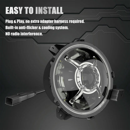 9 Inch RGB Halo LED Headlights for 2018-2024 Jeep JL/JT